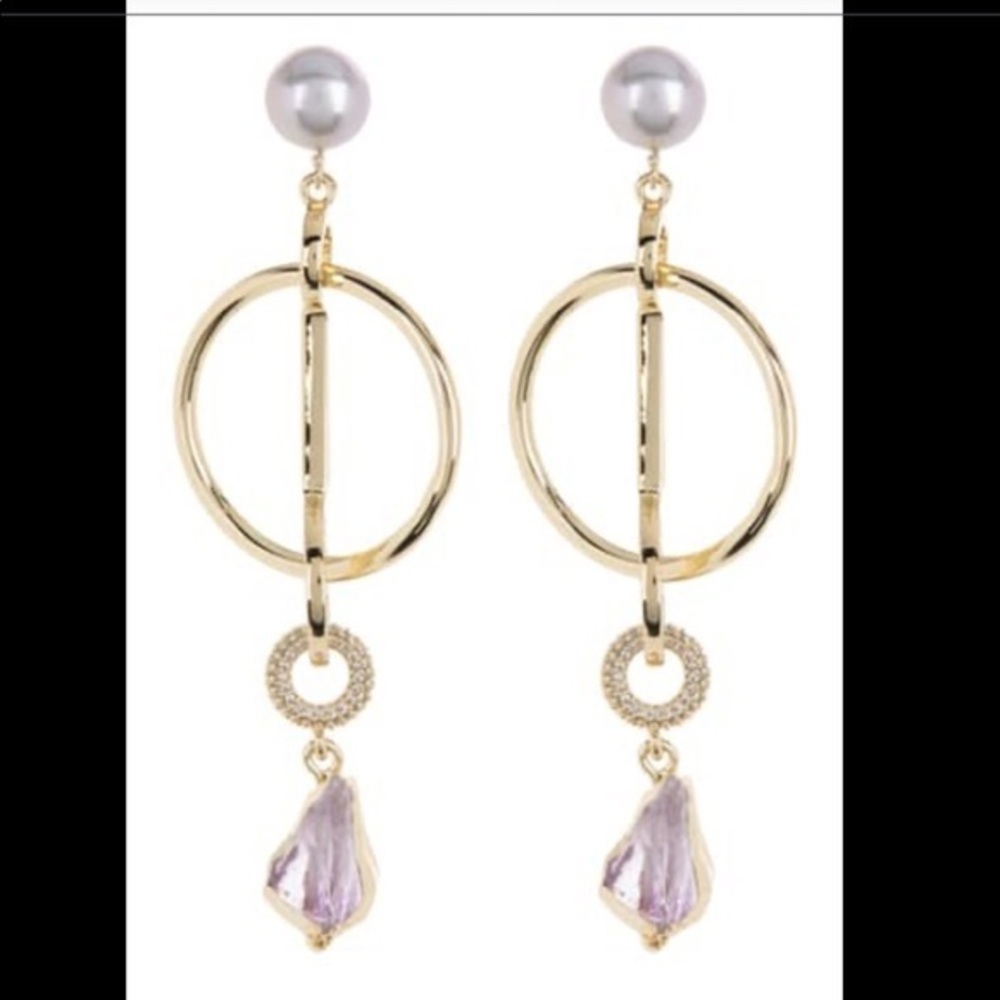 Carolee🌹Pave CZ Pearl & Stone Drop Earrings